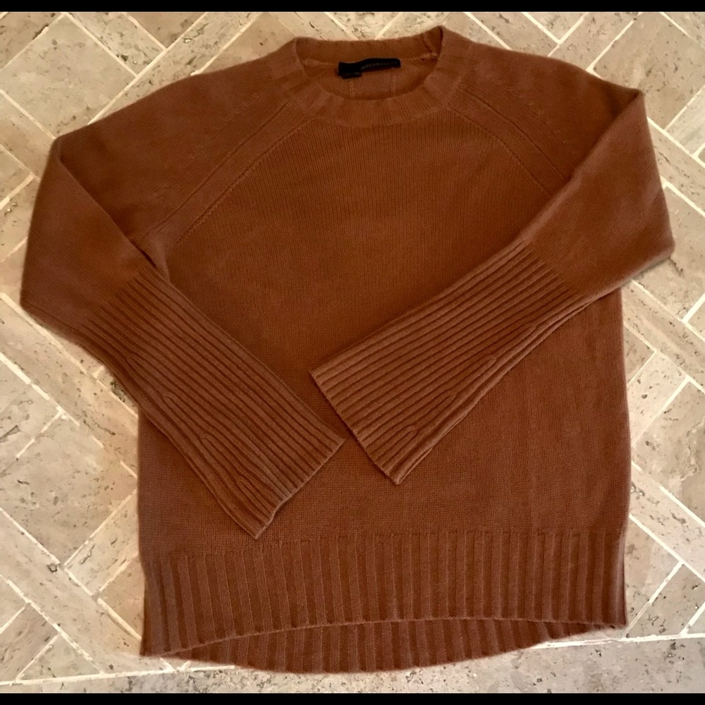 360 cashmere Womens ribbed sleeve sweater rich caramel brown Sz Large